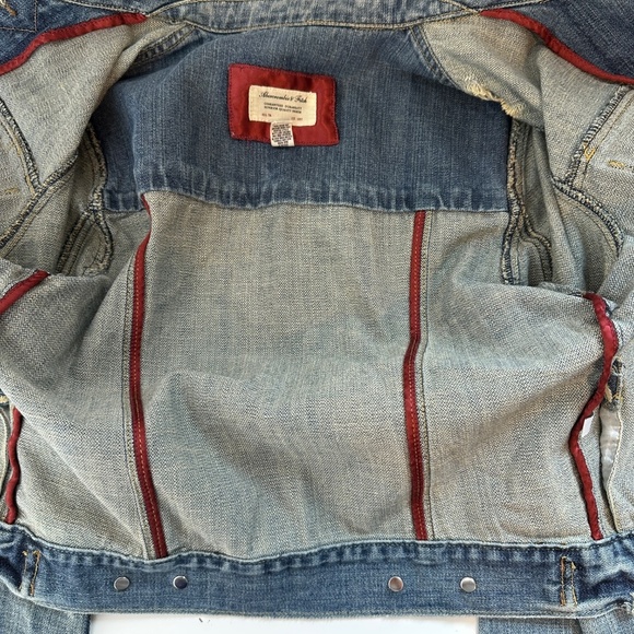 Vintage Abercrombie & Fitch Stone Washed Distressed Cropped Denim Y2K Jacket S - Picture 13 of 15